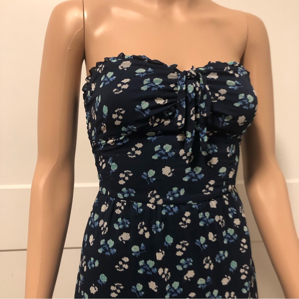 Hollister HCO Smocked Sheer Navy Blue Floral Long Midi Sheer Chiffon Dress XS - Picture 3 of 4